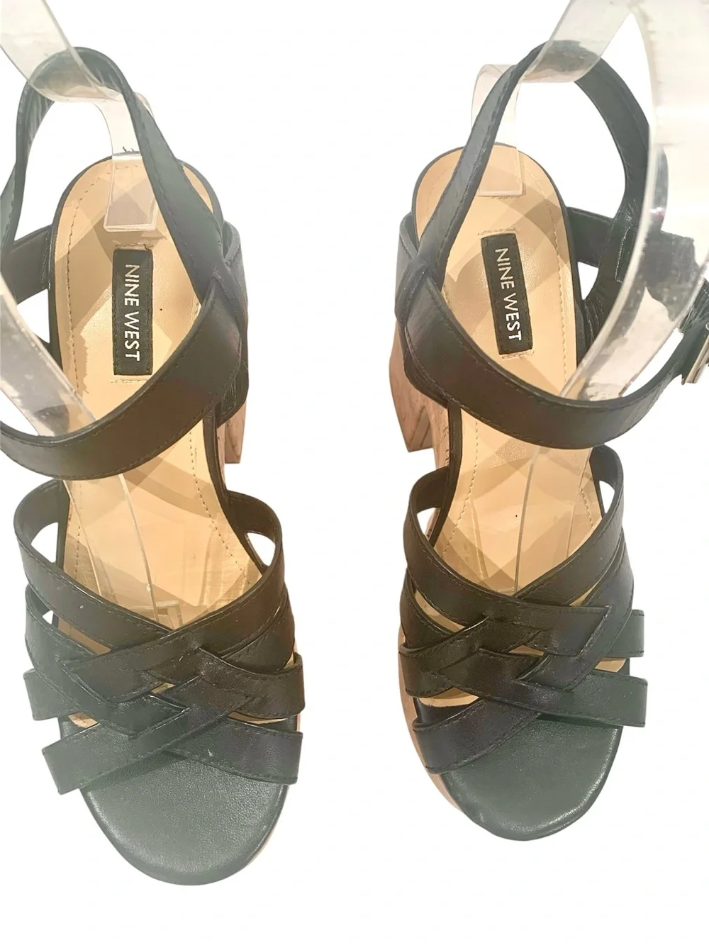 Nine West Black Strappy Cork Platform Sandals